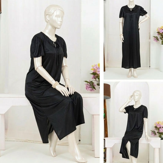 1 Pc Silk Satin Bow Tie Maxi Night Dress