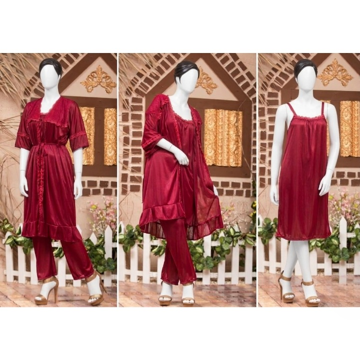 3-Piece Silk Nightwear Set for Women