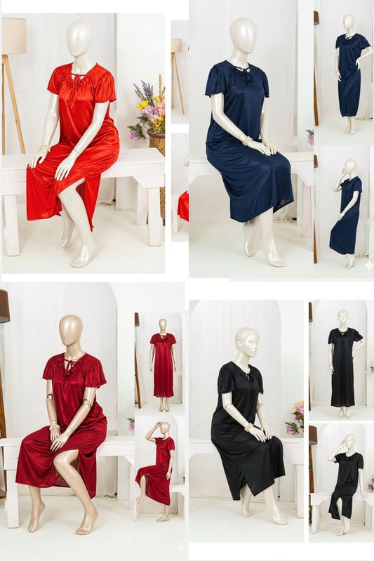 1 Pc Silk Satin Bow Tie Maxi Night Dress