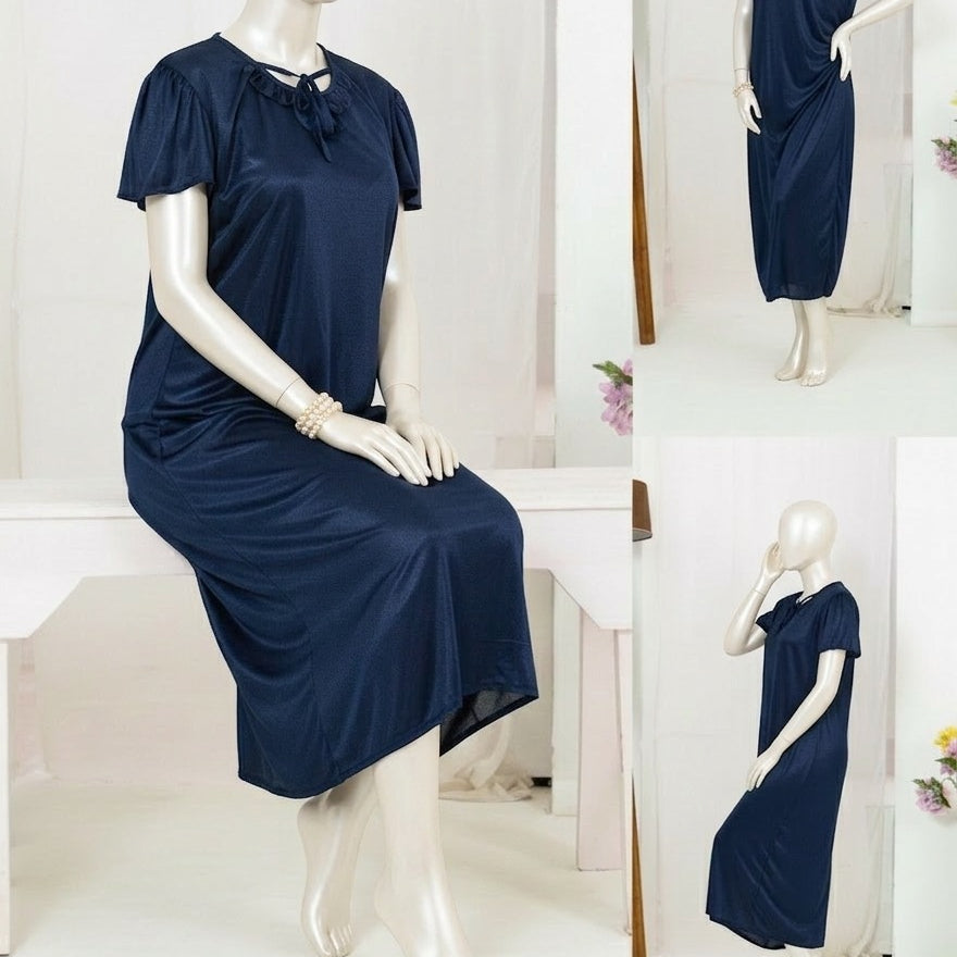 1 Pc Silk Satin Bow Tie Maxi Night Dress