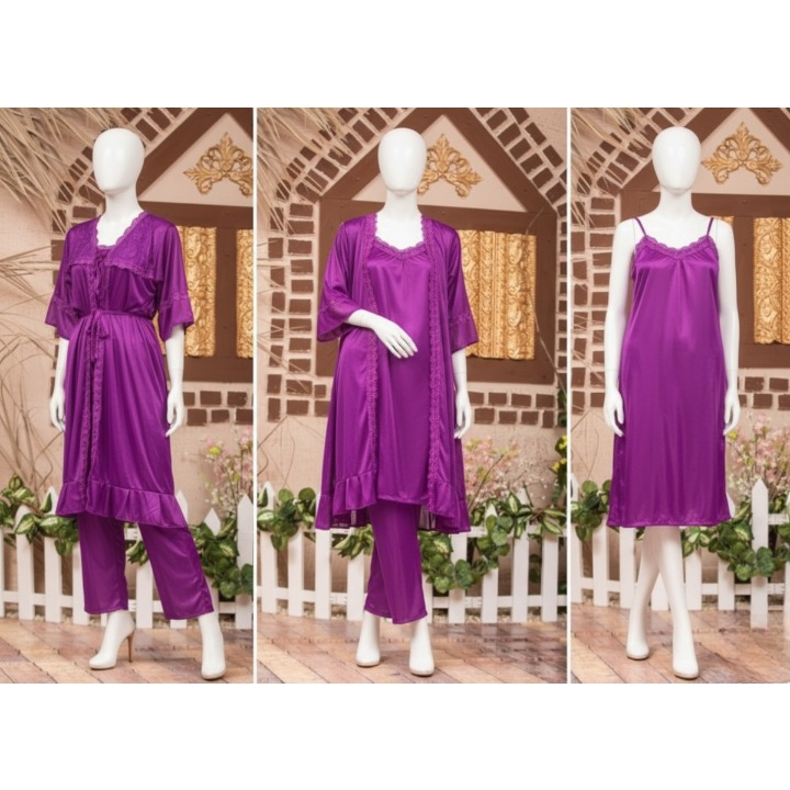 3-Piece Silk Nightwear Set for Women